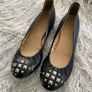 J.CREW Black Leather Studded Ballet Flats